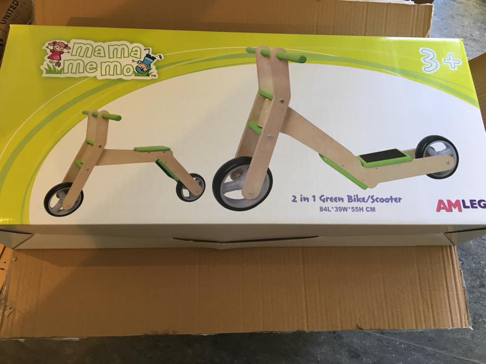 Grøn 2 i 1 Løbecykel / Løbehjul i træ fra Andet